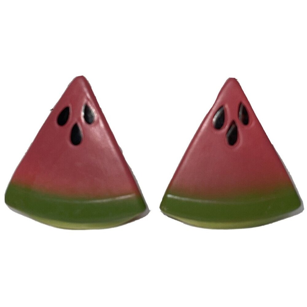 Vintage Watermelon Slice salt and pepper shakers; Summer Red Green Fruit Seeds